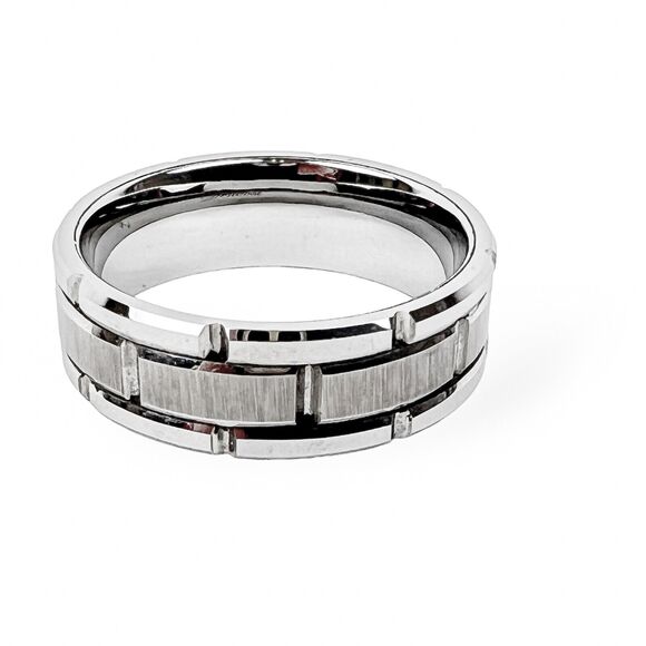 Denvosi Tungsten Ring Brushed Texture Brick Pattern Fashion Band Shiny Edge 12.5 - Picture 3 of 7